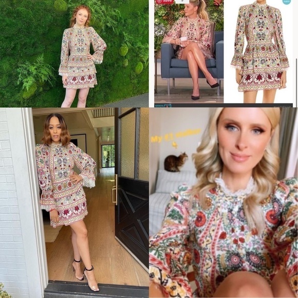 Alice + Olivia Dress Lawson Floral Buttoned Mini Flower Pot Ecru Multi 4 EUC - Picture 11 of 11